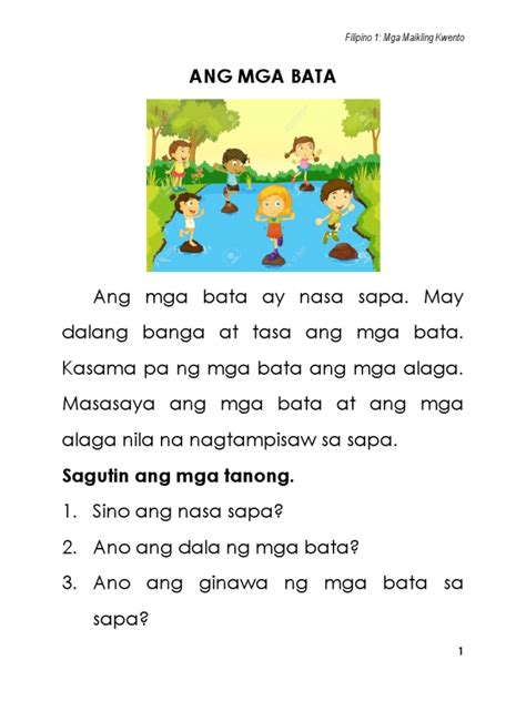 maikling kwento pambata at may mga tanong